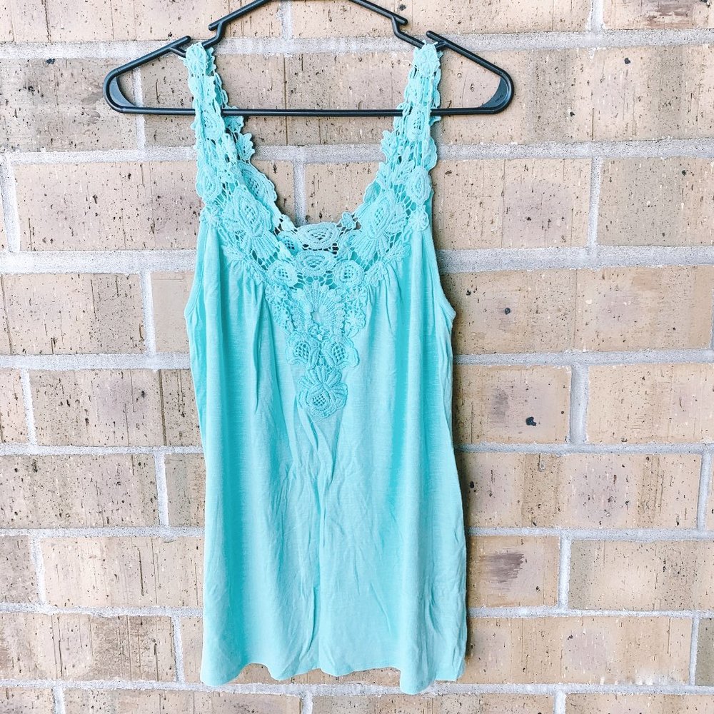 Maurices Crochet Detail Teal Flowy Tank Top